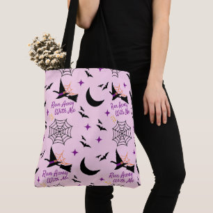 Bolsa Tote "Fuja Comigo" Bruxa de Halloween e Bat