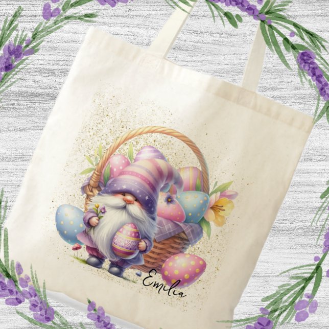 Bolsa Tote Fun Easter Egg Hunt Gnomes Glitter (Criador carregado)