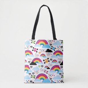 Bolsa Tote Fundo adolescente do crânio do arco-íris do emo