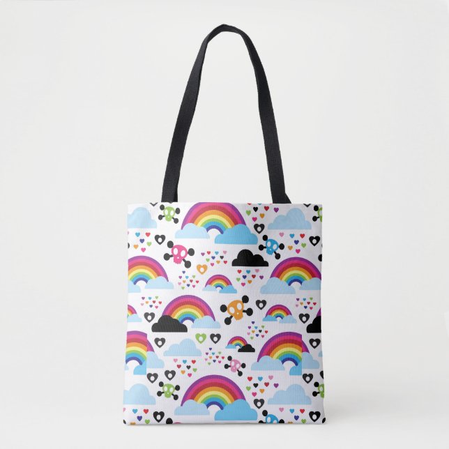 Bolsa Tote Fundo adolescente do crânio do arco-íris do emo (Frente)