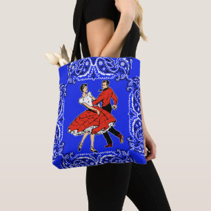 Bolsa Tote Fundo azul do Bandana do casal da dança quadrada