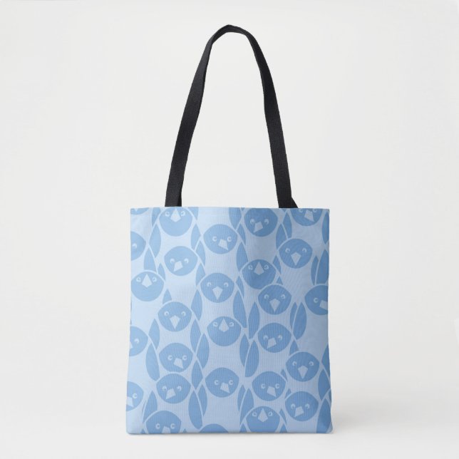 Bolsa Tote Fundo azul do teste padrão dos pinguins (Frente)