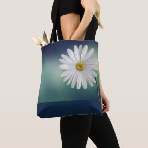 Bolsa Tote Fundo Azul-margarida branco/Teal