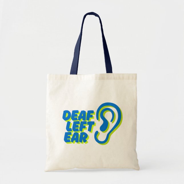 Bolsa Tote fundo branco de ouvido esquerdo surdo (Frente)