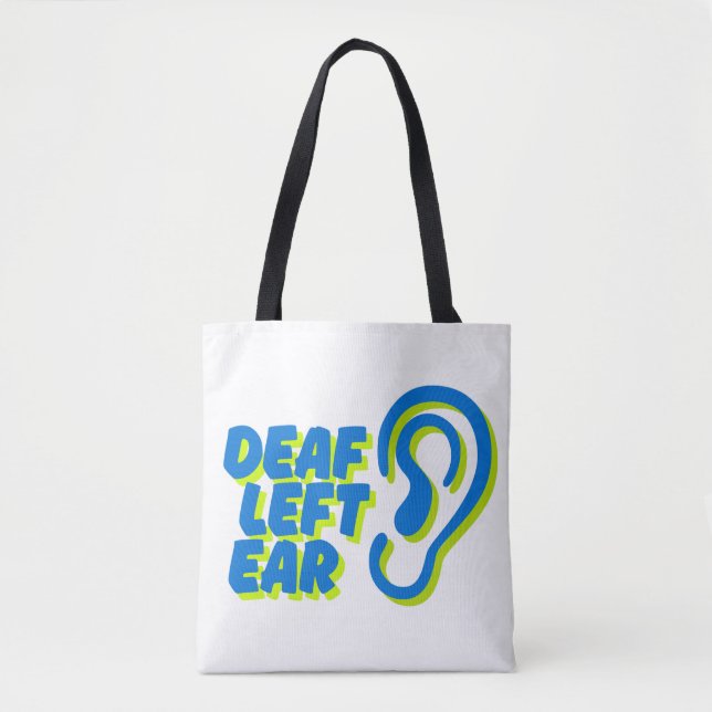 Bolsa Tote fundo branco de ouvido esquerdo surdo (Frente)