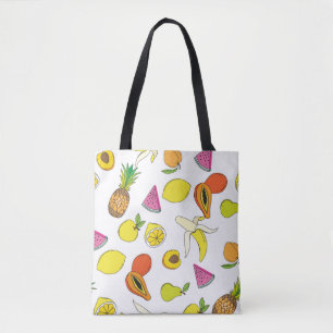 Bolsa Tote Fundo com frutas suculentas. Fruta sem costura