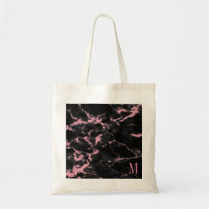 Bolsa Tote Fundo cor-de-rosa Monogrammed do preto do brilho