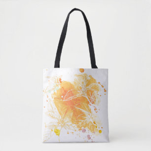 Bolsa Tote Fundo da aguarela do vetor & flores tropicais