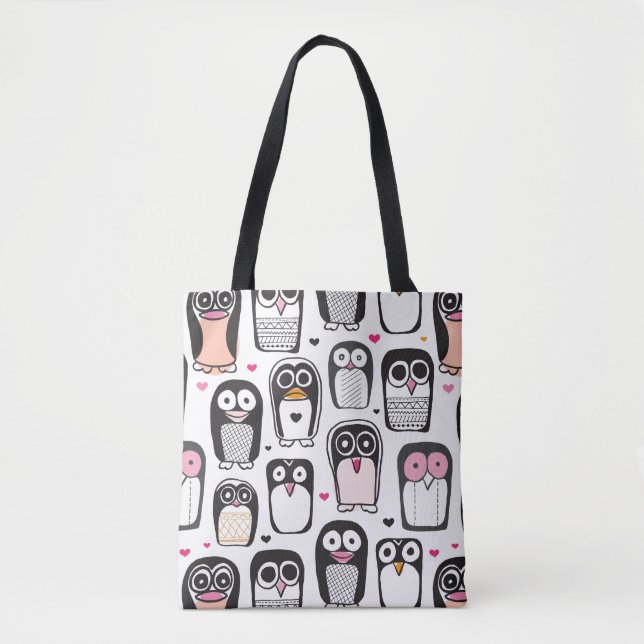 Bolsa Tote fundo da ilustração do pássaro do pinguim (Frente)