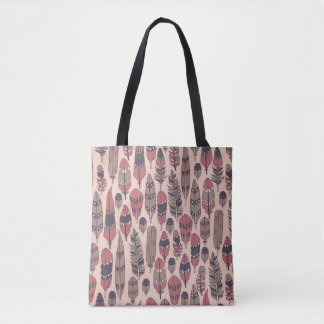 Bolsa Tote fundo de colheita com penas abstrato coloridas