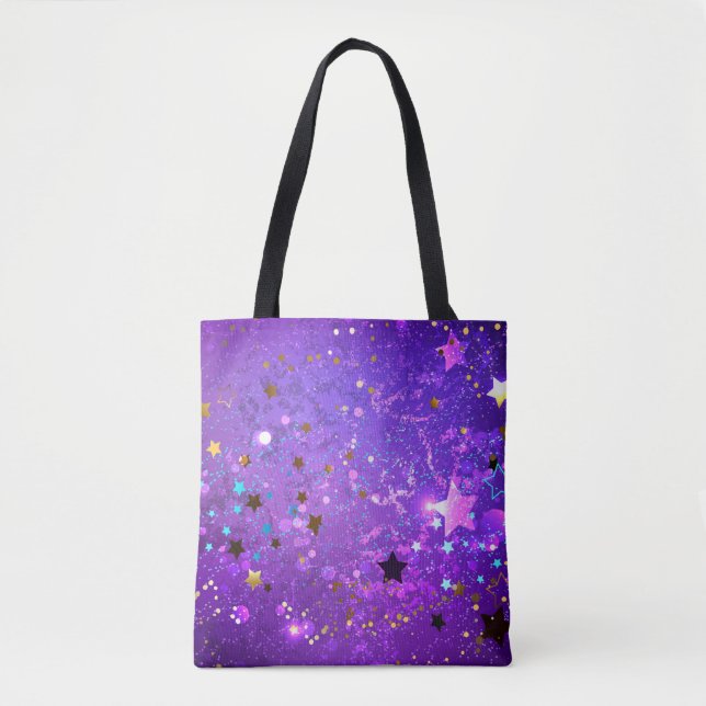 Bolsa Tote Fundo de folhas roxas com estrelas (Frente)