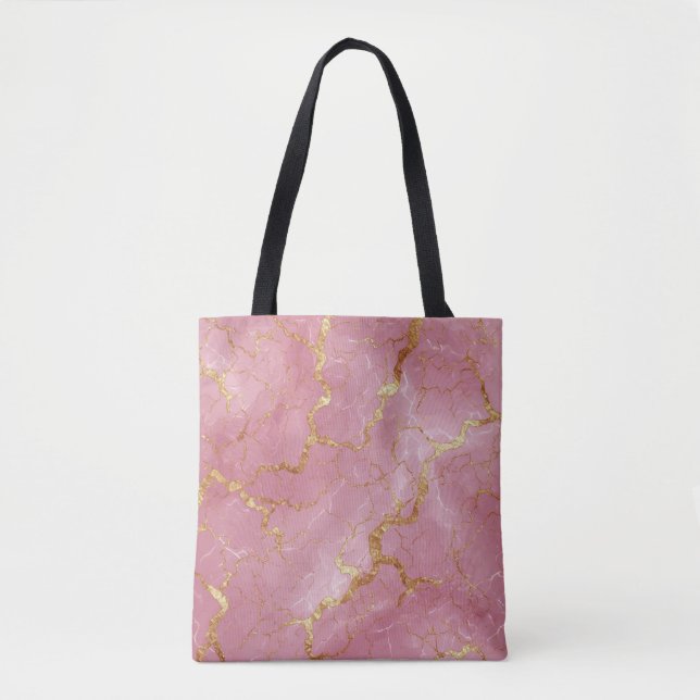 Bolsa Tote Fundo de Mármore Rosa com Veias Douradas (Frente)