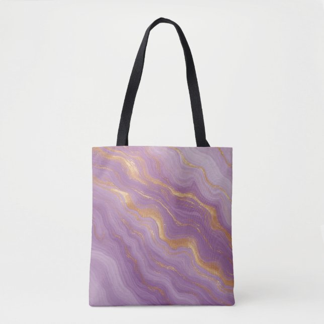 Bolsa Tote Fundo de Mármore Roxo com Veias Douradas (Frente)