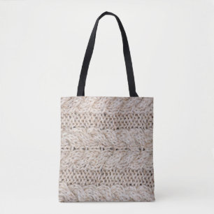 Bolsa Tote Fundo de textura de lã de tricô branco.