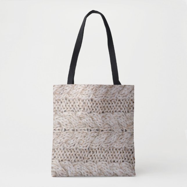 Bolsa Tote Fundo de textura de lã de tricô branco. (Frente)