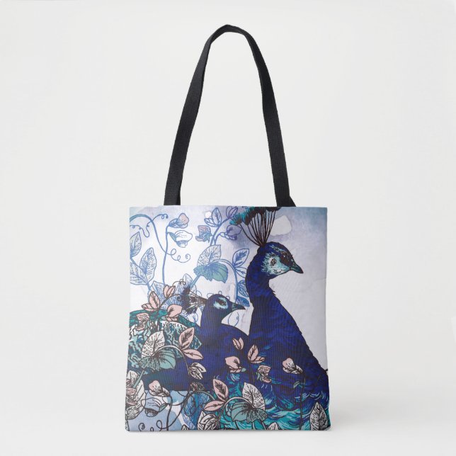 Bolsa Tote Fundo floral com pavões (Frente)