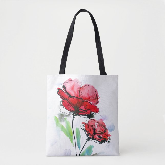 Bolsa Tote Fundo floral pintado abstrato (Frente)