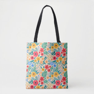 Bolsa Tote Fundo floral ventiço. Patch de colheita sem costu
