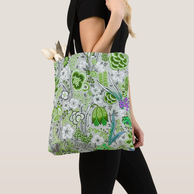 Bolsa Tote Fundo Floral Verde (Close Up)