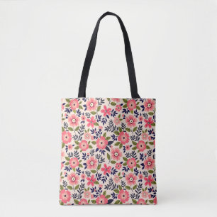 Bolsa Tote Fundo floral vintage, flores cor-de-rosa distantes