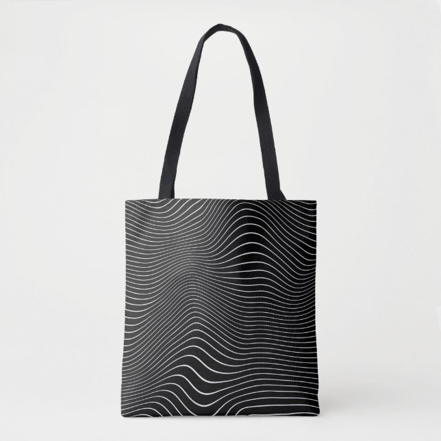 Bolsa Tote Fundo Linear Psicodélico Preto e Branco (Frente)