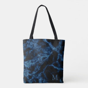 Bolsa Tote Fundo Preto Monograma E Brilho Azul
