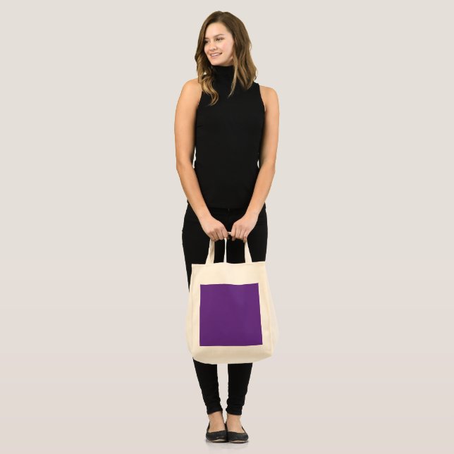 Bolsa Tote fundo roxo com borda branca (Frente (modelo))