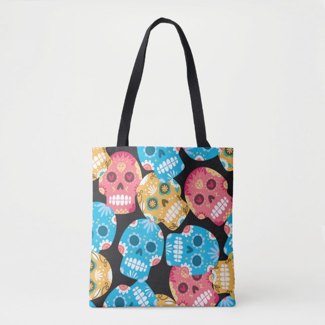 Bolsa Tote Fundo sem descontinuidades do crânio do açúcar (Frente)