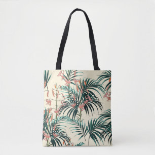 Bolsa Tote Fundo tropical com plantas da selva. Sem costura