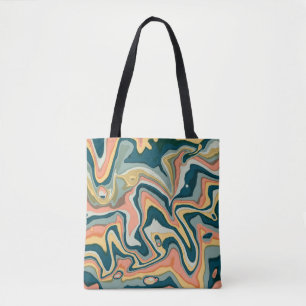 Bolsa Tote Funky Bold Colorful Artsy Marble Swirl Ebru