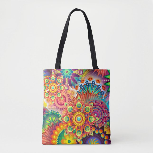 Bolsa Tote Funky Retro Pattern Abstrato Bohemian (Frente)