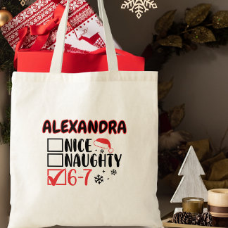 Bolsa Tote Funny 6-7 Christmas Checklist Custom Name