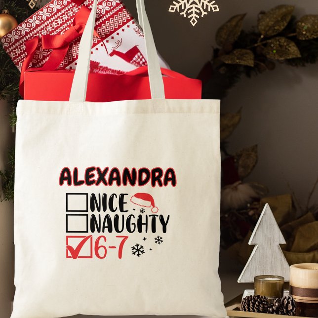 Bolsa Tote Funny 6-7 Christmas Checklist Custom Name (Criador carregado)