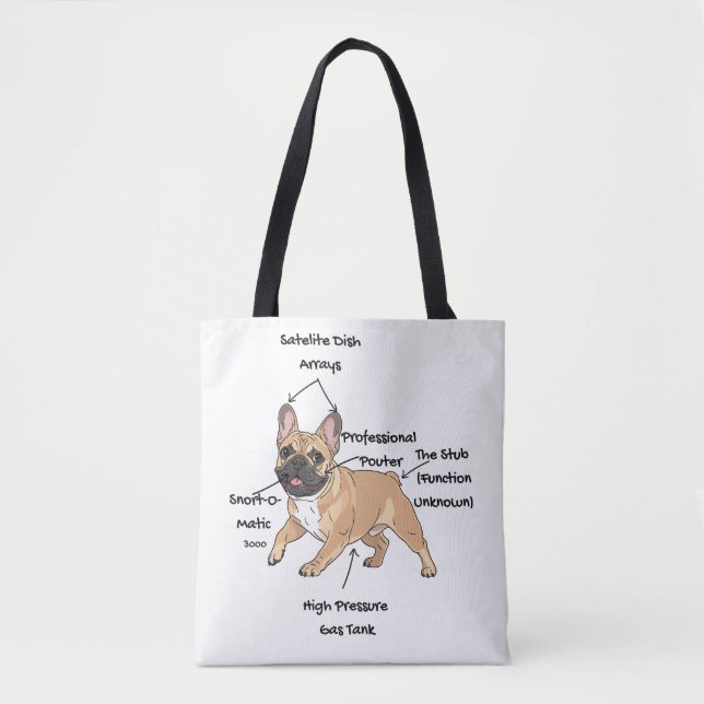 Bolsa Tote Funny Anatomy of a French Bulldog Illustration (Frente)