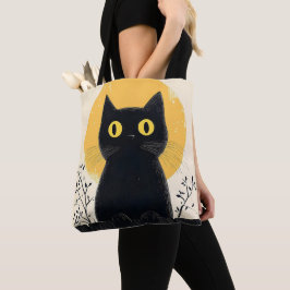Bolsa Tote Funny Black cat with Full Moon