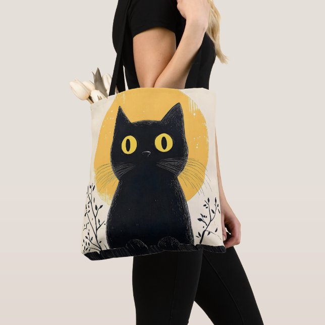 Bolsa Tote Funny Black cat with Full Moon (Close Up)