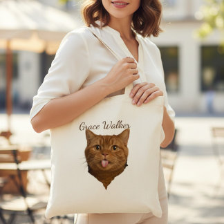 Bolsa Tote Funny Blep Cat Photo Personalized Name Canvas
