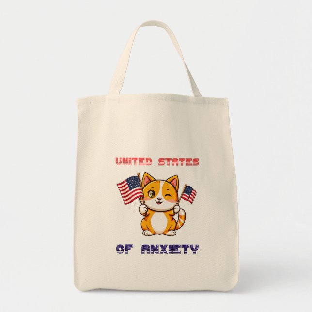 Bolsa Tote Funny Cat 4 De Julho EUA Flag Cat (Frente)