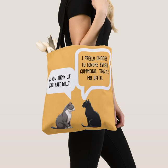 Bolsa Tote Funny Cat Free Will Philosophy Humor (Close Up)
