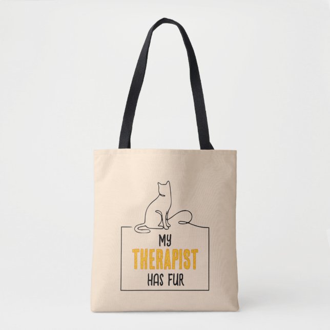 Bolsa Tote Funny Cat Lover Quote My Therapist Has Fur Gift (Frente)