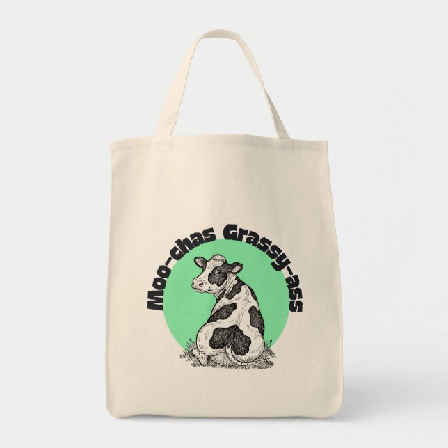 Bolsa Tote Funny Cow Moo-chas Grassy-ass thank you tote bag (Frente)