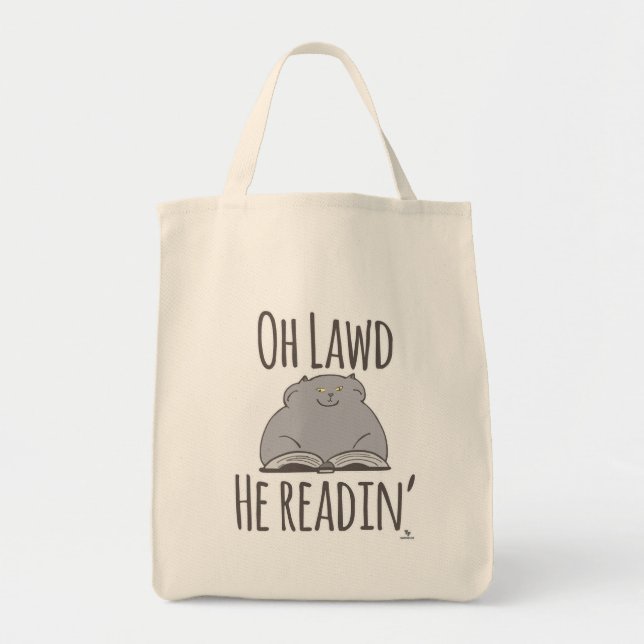 Bolsa Tote  Funny Fat Cat He Reading Cartoon Slogan (Frente)