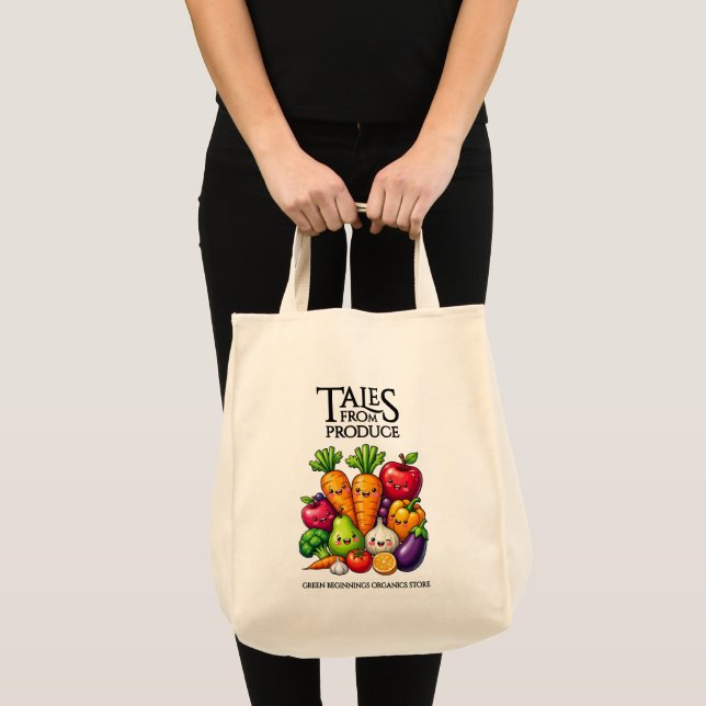 Bolsa Tote Funny Fruits Veggies Tales from Produce Grocery (Frente (produto))