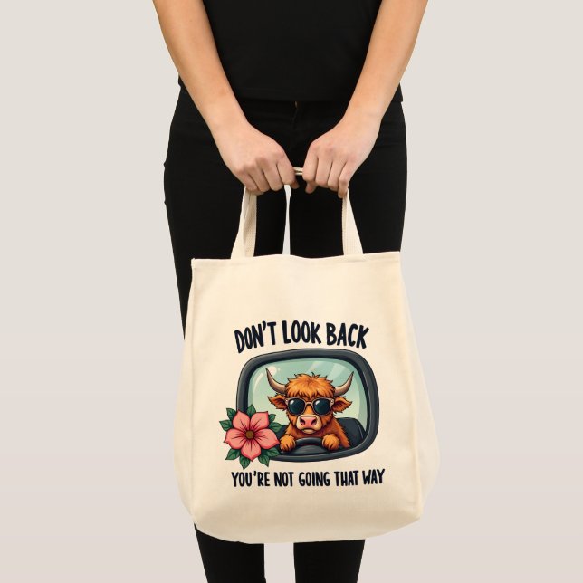 Bolsa Tote Funny Highland Cow Retro Western Motivation Art (Frente (produto))