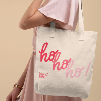 Bolsa Tote Funny hohoho Joyeux Noel Red Pink Typography
