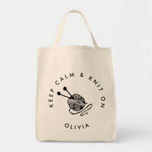 Bolsa Tote Funny Knitting keep calm and knit on Personalised