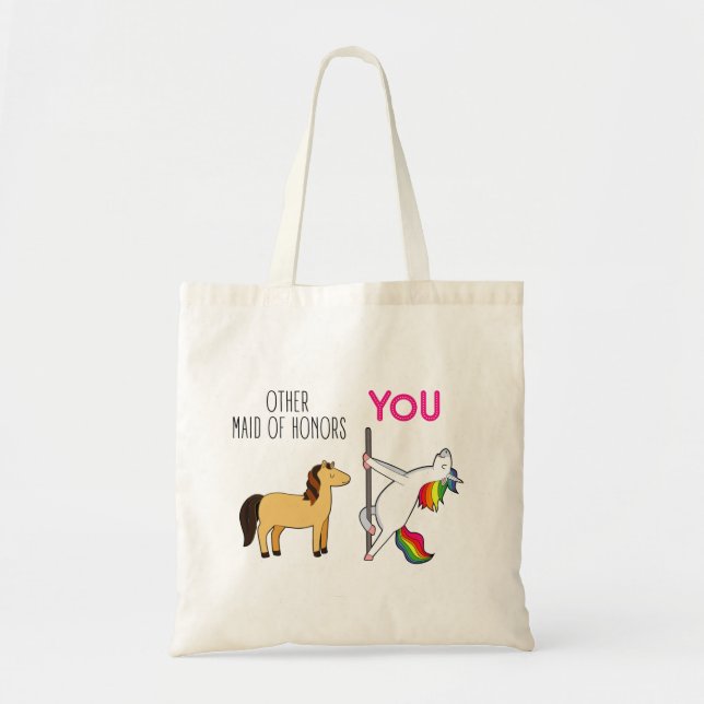 Bolsa Tote Funny Maid Of Honor Proposal, Cute Unicorn (Frente)
