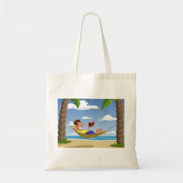 Bolsa Tote Funny Man Relaxing in Beach Hammock (Frente)