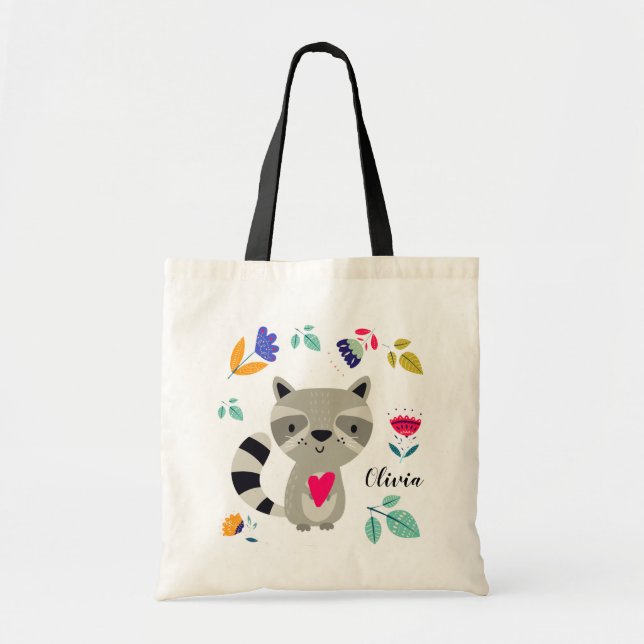Bolsa Tote Funny Raccoon | Presente de nome personalizado (Frente)
