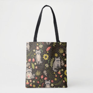 Bolsa Tote Funny Raccoons - Padrão de Ilustração de Vintage